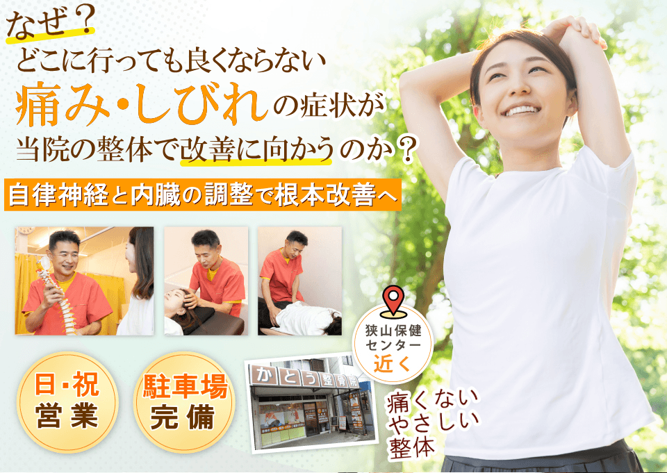 狭山で腰痛・坐骨神経痛でお悩みならば、かとう整骨院